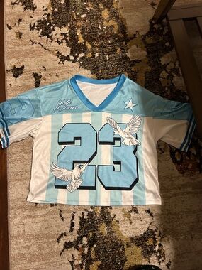 Men’s Light Blue & White Number 23 Jersey Top